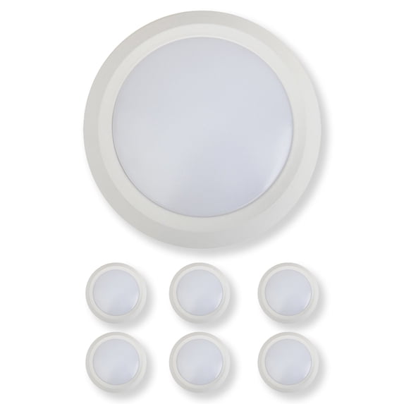 7 Inch LED Disk Light Indoor/Outdoor Warm 3000K - 1080Lumens - White (6 Pack)
