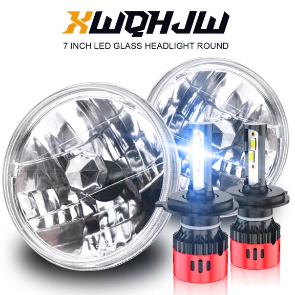 7 Inch LED GLASS Headlight Round,  CLASSIC LOOK conversion Chrome Pair
