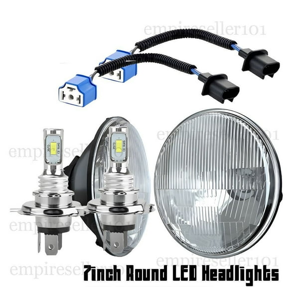 7 Inch LED Glass Headlight Round, ORIGINAL CLASSIC LOOK conversion Chrome pair