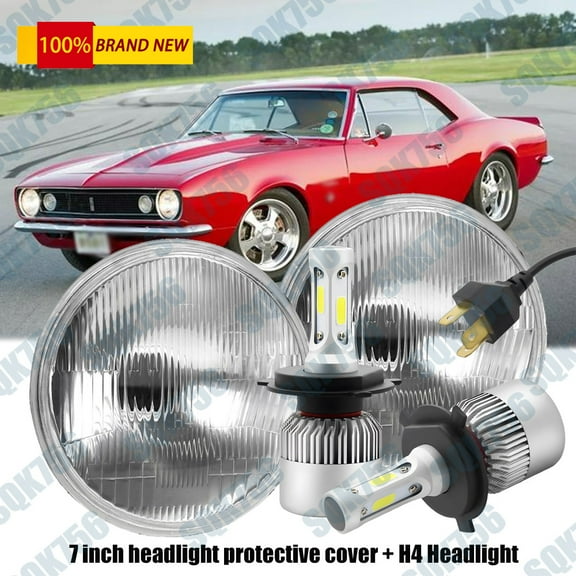 7 Inch LED Glass Headlight Round, ORIGINAL CLASSIC LOOK conversion Chrome pair