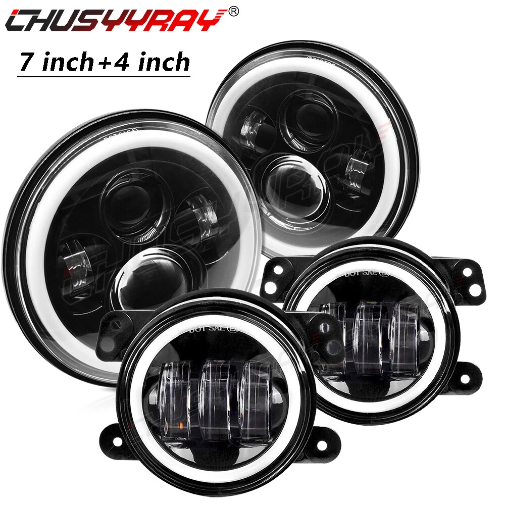 CHUSYYRAY 7 Inch LED Headlamp Headlights & 4'' Fog Lights Combo Kit For Jeep Wrangler JK 2007 2008 2009 2010 2011 2012 2013 2014 2015 2016 2017 2018
