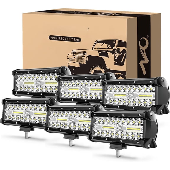 7 Inch LED Light Bar, 720W 72,000LM Offroad Fog/Driving Lights LED Tractor Lights with Spot Flood Combo Beam, LED Work Lights for Boat ATV UTV, 6 count (White)