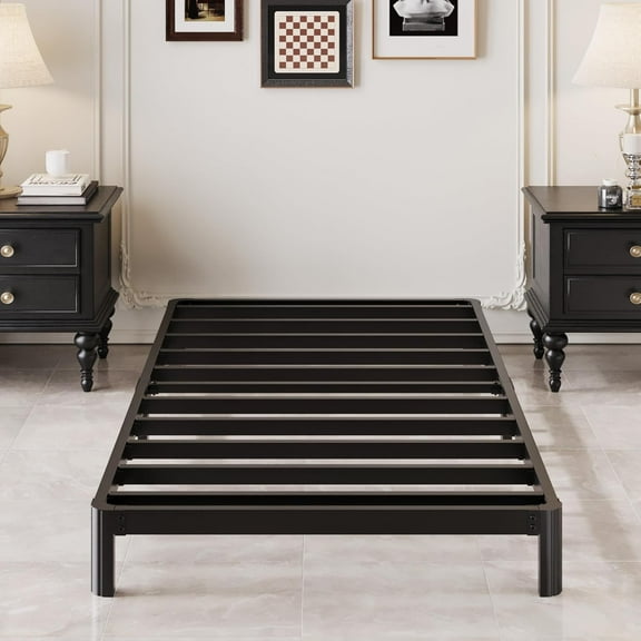 7 Inch Low Twin Bed Frames with Rounded Corner Legs, 1000 LBS Heavy Duty Metal Slats Support Twin Platform Bed Frame No Box Spring Needed, Easy Assembly
