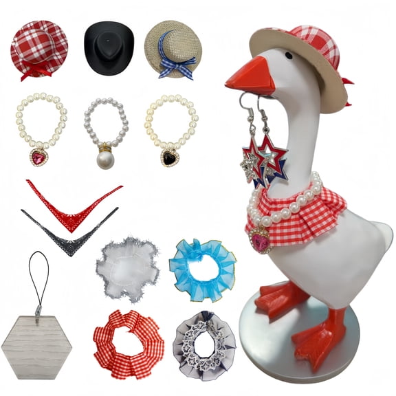 7 Inch Magnetic Desk Goose Key Holder Figurine with 12 Interchangeable Outfits, Cute Desktop Decorative Statue Keychain Hanger for Home Office Entryway, Unique Housewarming Birthday Gift