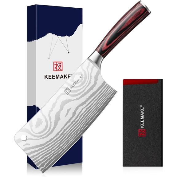 7 Inch Meat Cleaver Knife, High Carbon Steel Japanese Butcher Knife with 58+ HRC Hardness, Razor Sharp Vegetable Cooking Knives, Ergonomic Pakkawood Handle for Meat Cutting, BBQ Kitchen