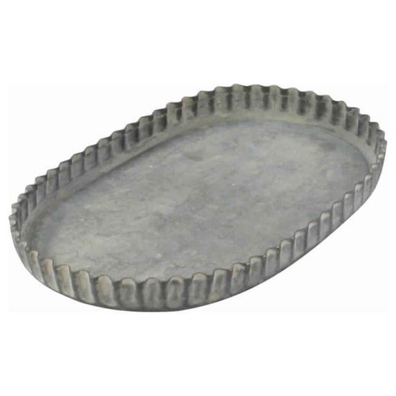 7 Inch Metal Frame Oval Tray with Crimped Edges, Small, Gray- Saltoro Sherpi