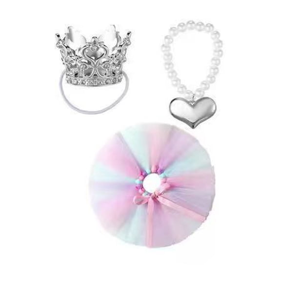 7 Inch Mini Desktop Gooses Costume with Rhinestone Crowns Necklace, Princess Costume for Ducks