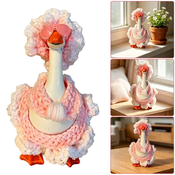 7 Inch Mini Goose Summer Bikini Outfit Crochet Duck Statue Clothes Beach Theme Goose Accessories Sunglasses Knitted Hat Set Car Desk Decor Summer Party Display Home Yard Gift Decoration Use Set