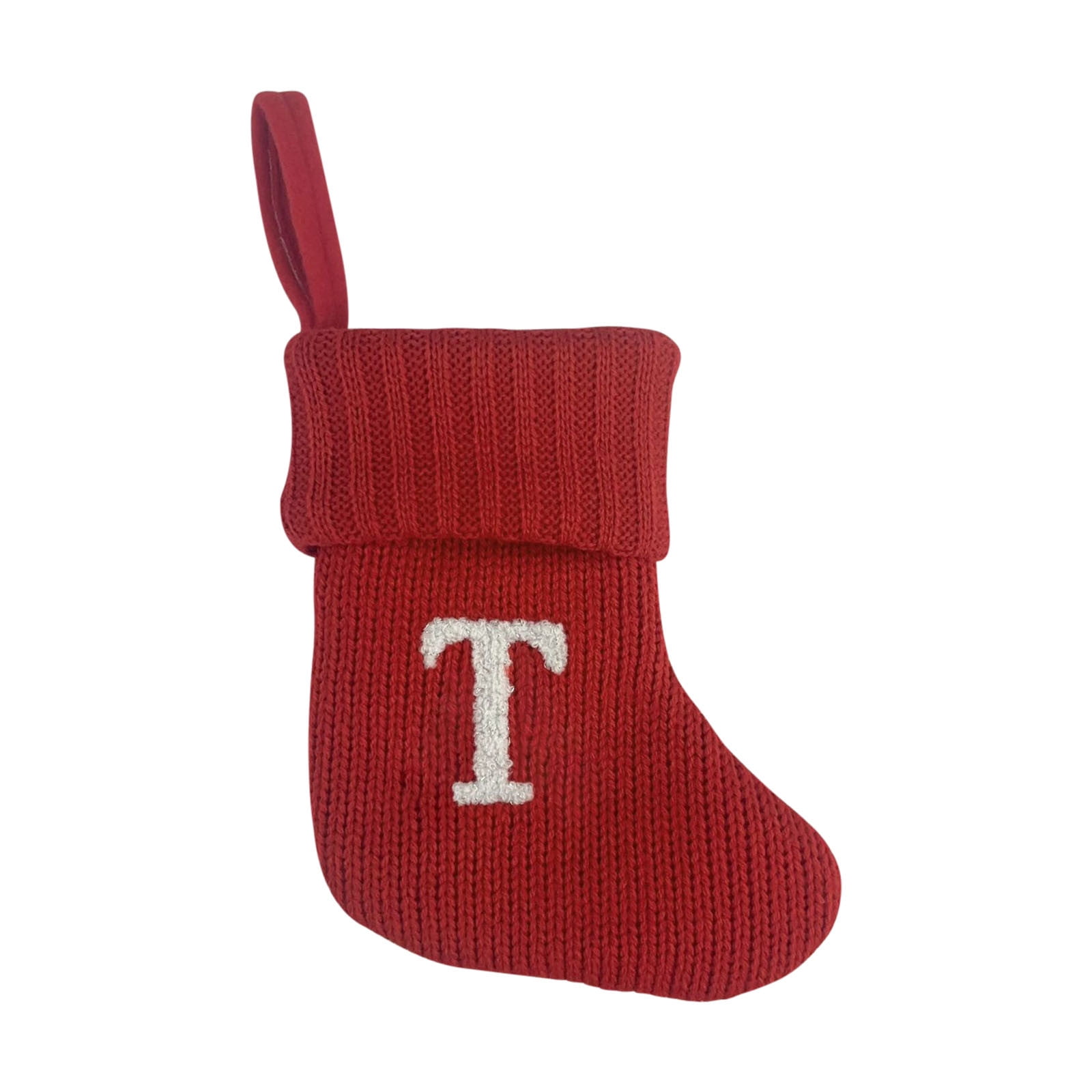 Comeon Mini Christmas Stockings, 7 Inch Embroidered Initial Letter, Red Cable Knit For Fireplace Decor
