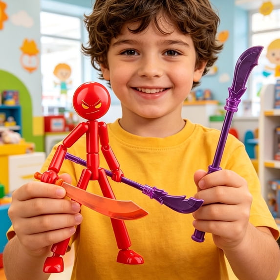 7 Inch Multi Joint Movable Stick Man Figurine DIY Assembled Poseable Figure with Weapon Accessories Desktop Collectible Display Decor