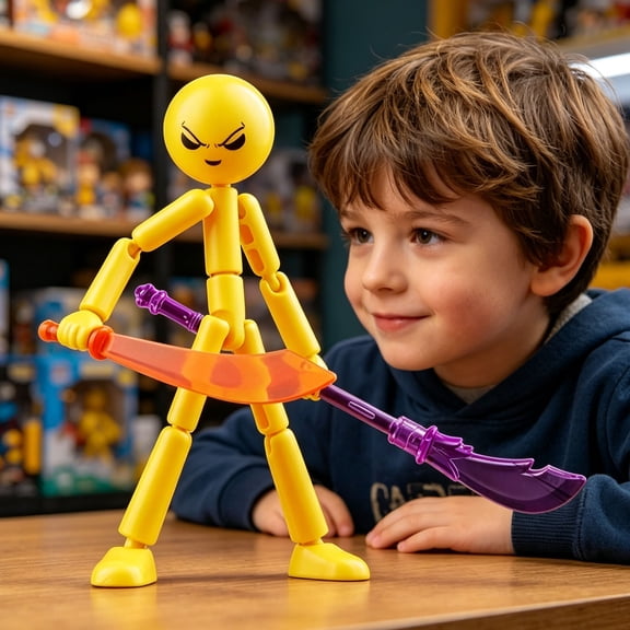 7 Inch Multi Joint Movable Stick Man Figurine DIY Assembled Poseable Figure with Weapon Accessories Desktop Collectible Display Decor