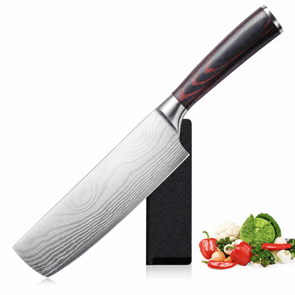 Nakiri Knife 7 inch High Carbon Stainless Steel Pakkawood Handle Ergonomic Chef Vegetable Kitchen