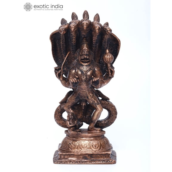 7 Inch Narasimha with Bhakta Prahlada Copper Devotion Scene Sculpture