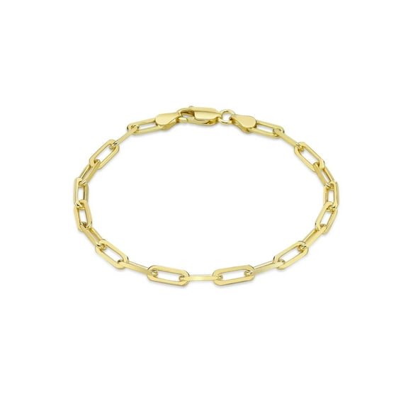 7 Inch Paper Clip Link Chain Bracelet for Women and Men in 925 Sterling Silver with Yellow Gold Plating 3.5 mm Wide with Lobster Claw