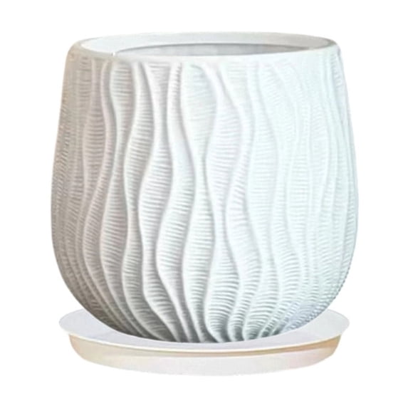 7 Inch Plant Pots for Indoor or Outdoor Plants, Wide Water Ripples Flower Pots with Drainage Holes & Saucer, Plastic Planters Set for Garden & Home Decor