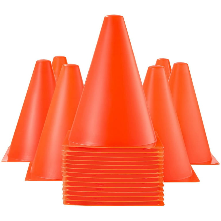7 Inch Plastic Traffic Cones - 12 Pack of 7 Multipurpose Construction Theme  Party Sports Activity Cones for Kids Outdoor and Indoor Gaming and Festive