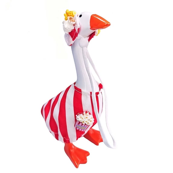7 Inch Popcorn Theme Goose Figurine Outfit Set, Red White Striped Costume with Popcorn Decor Headband for Garden Goose Statue Movie Carnival Party Decor