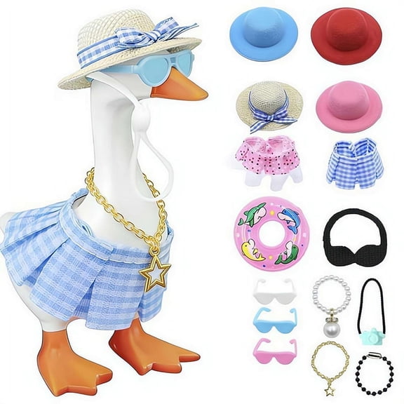7-Inch Porch Goose Clothes Outfits, Summer Goose Dress-Up Set, Whimsical Garden Goose Costume Replacement Geese Statue Decor