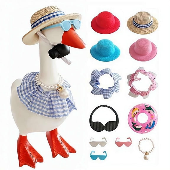 7-Inch Porch Goose Clothes Outfits, Summer Goose Dress-Up Set, Whimsical Garden Goose Costume Replacement Geese Statue Decor