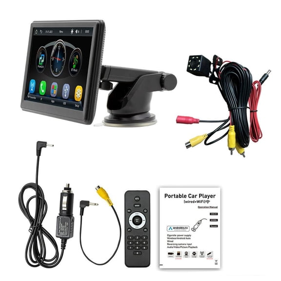 7-Inch Portable Car MP5 Player with Wireless/Wired CarPlay, HD Backup Camera, Bluetooth 5.1, Dual-Band WiFi