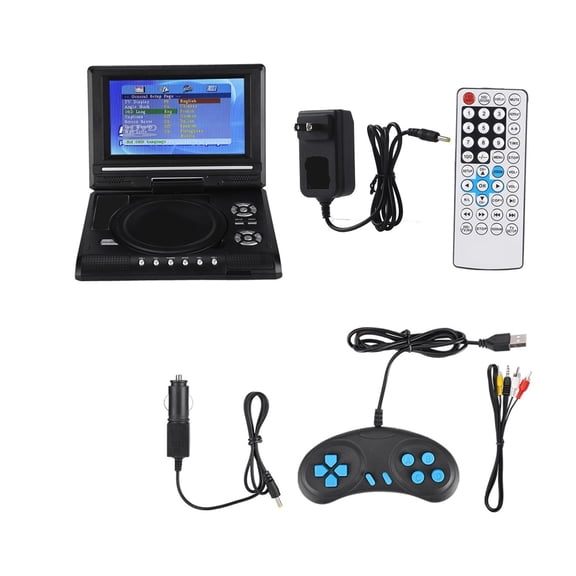 7 Inch Portable DVD Player - Swivel Screen Rechargeable Car DVD Player with TV & Gamepad ,Universal Compatibility