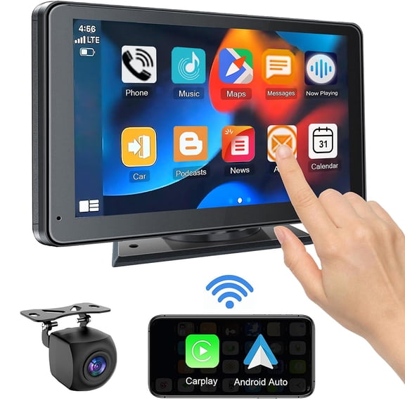 7 Inch Portable Wireless CarPlay Screen with HD Night Vision Backup Camera for All Vehicles