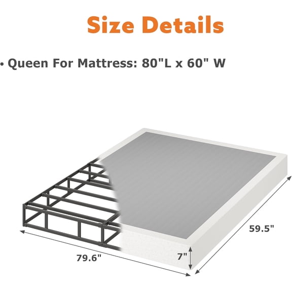 7 Inch Queen Box Spring for Bed - Heavy Duty Metal Mattress Foundation with Fabric Cover, 3000 lbs Capacity, Low  Noise Free Easy Assembly