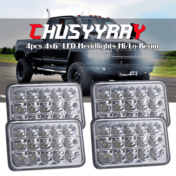 Universal 4x6 LED Headlights 4 Pack - 6000K White Light for 1975-2019 Truck Models (Not Vehicle Specific)