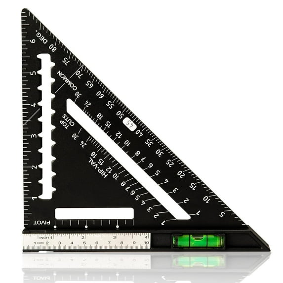 7 Inch Rafter Square with Level, Aluminum Metal Triangle Ruler Carpenter Square Woodworking Layout Tool Aluminum Triangle Tool Stainless Steel Ruler, Black