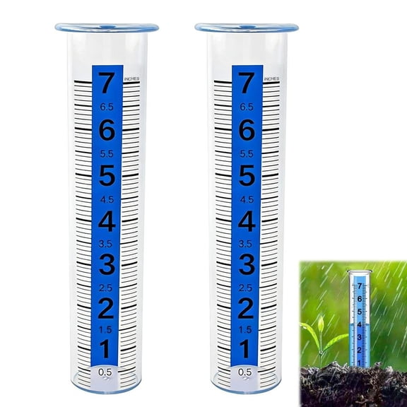 7 Inch Rain Gauge Outdoor for Yard, Large Number Water Gauge with Blue Scale Stripe, Freeze-Proof Measuring Tube for Garden Lawn, Easy Read Nighttime Design