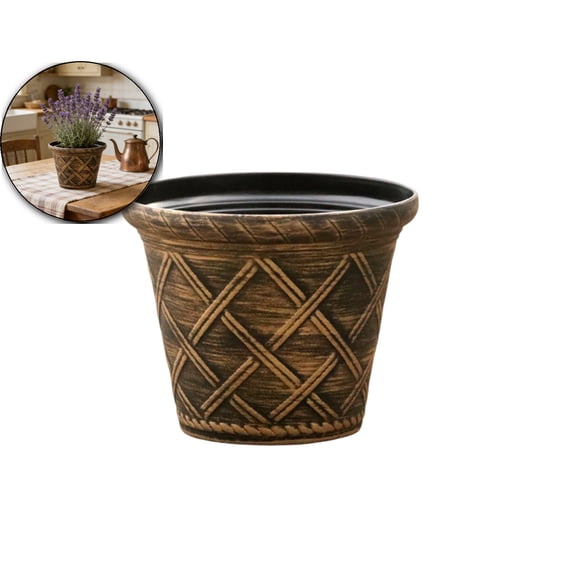 7-Inch Rattan-Style Plastic Flower Pot – Thickened, Enlarged & Durable Planter for Bonsai, Succulents, Vegetables – Outdoor/Indoor Decorative Pot for Balcony & Garden