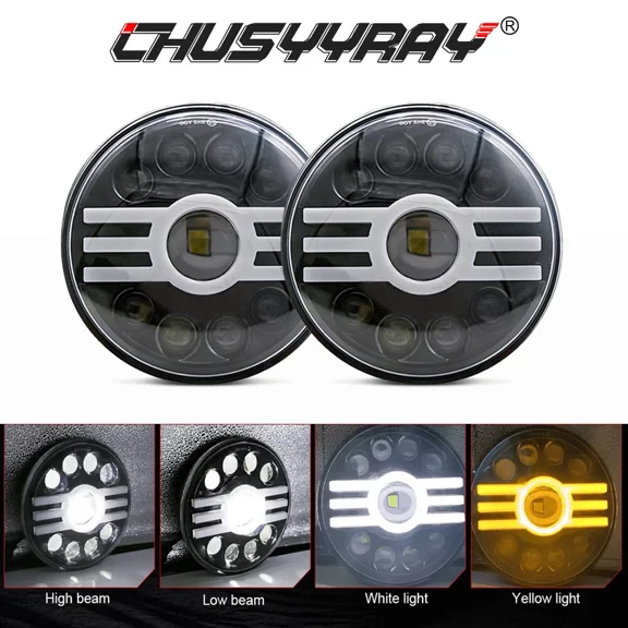 7 Inch Round LED Headlight Assembly 20000LM Total Output Weatherproof Lights