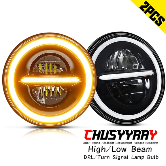 7 Inch Round LED Headlight Assembly DOT Approved Hi Lo Beam with Halo DRL for Daytime Visibility