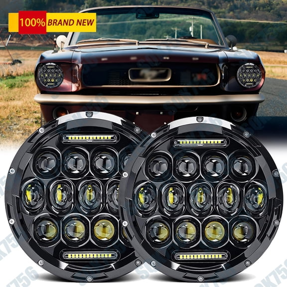 7 Inch Round LED Headlights Hi/Lo Beam Projector DRL For Ford Mustang 1965-1978