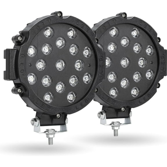 7 Inch Round LED Offroad Lights, 51W Fog Driving Led Spot Lights Work Lamp Roof Bumper for Trucks ATV SUV Jeep Boat tractor, Pack of 2, Black