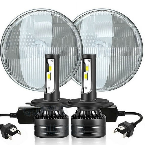 7 Inch Round Sealed Beam Glass Clear Lens Headlights H4 Bulbs H6024 H6014 Pair