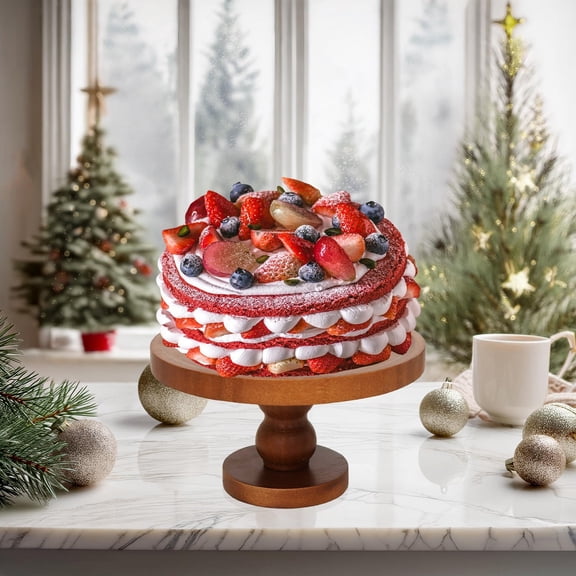 7 - Inch Round Wood Cake Display Stand: Ideal Cupcake Pedestal for Weddings, Parties & Birthday Table Decorating