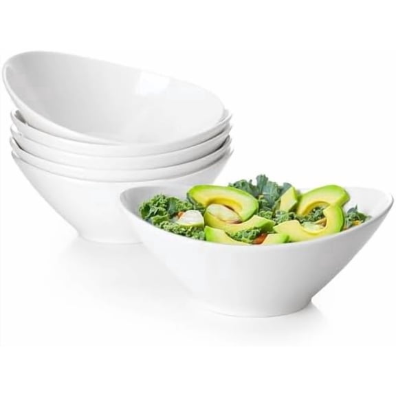 7 Inch Salad Bowls Set of 6, 18 oz Large Soup Bowls– Microwave & Dishwasher Safe, for Pasta, Snacks, White