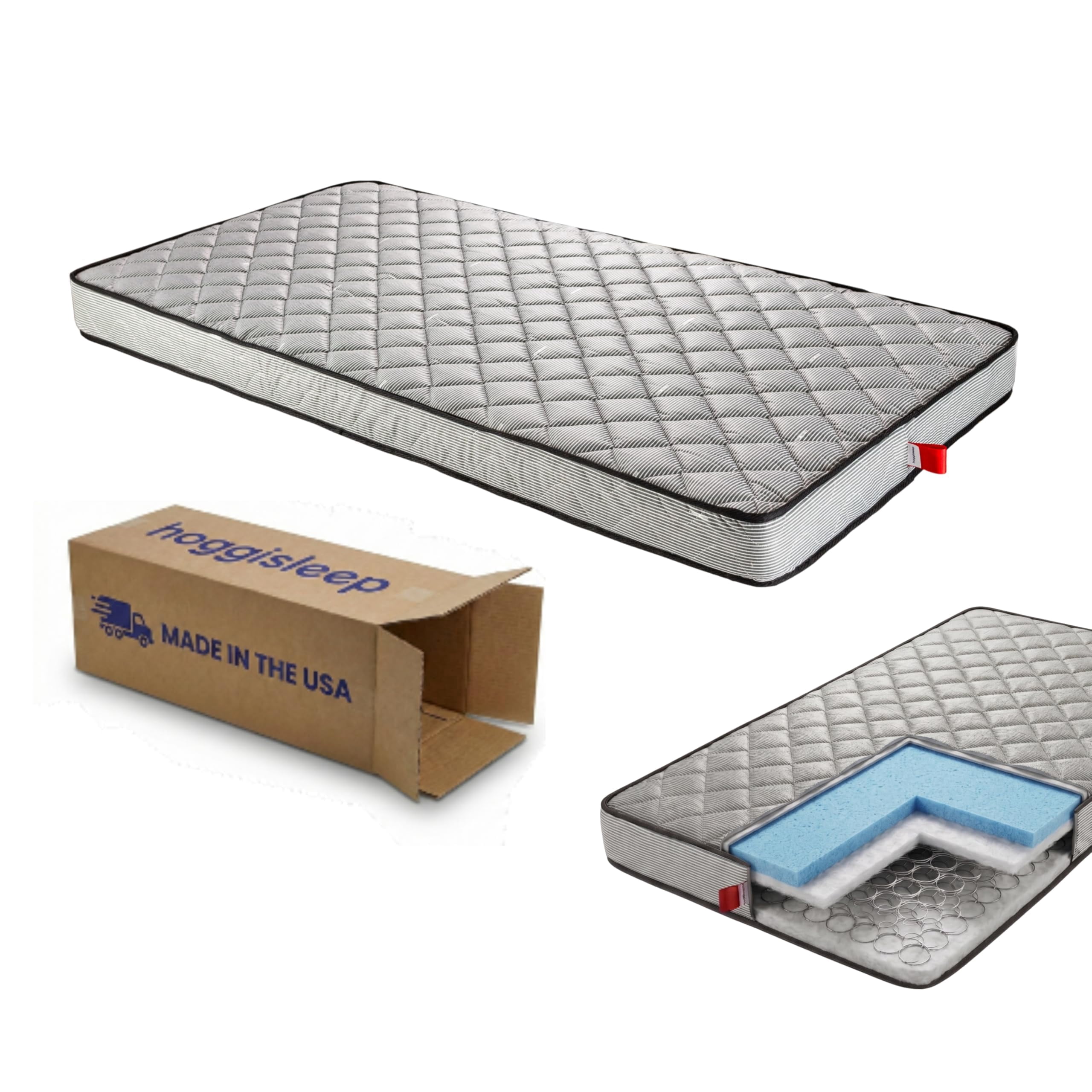 7 Inch Semi Truck Mattress - 36x80, Memory Foam & Innerspring Hybrid Mattress, Narrow Twin size, Medium Firm Feel, DOT Compliant Non Woven, Easy Bed in a Box Mattress - hoggisleep - Made in USA