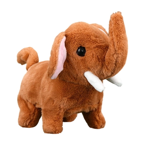 7 Inch Simulation Electric Elephant Plush Toy Interactive Walking and Moving Animal with Realistic Sounds, Brown