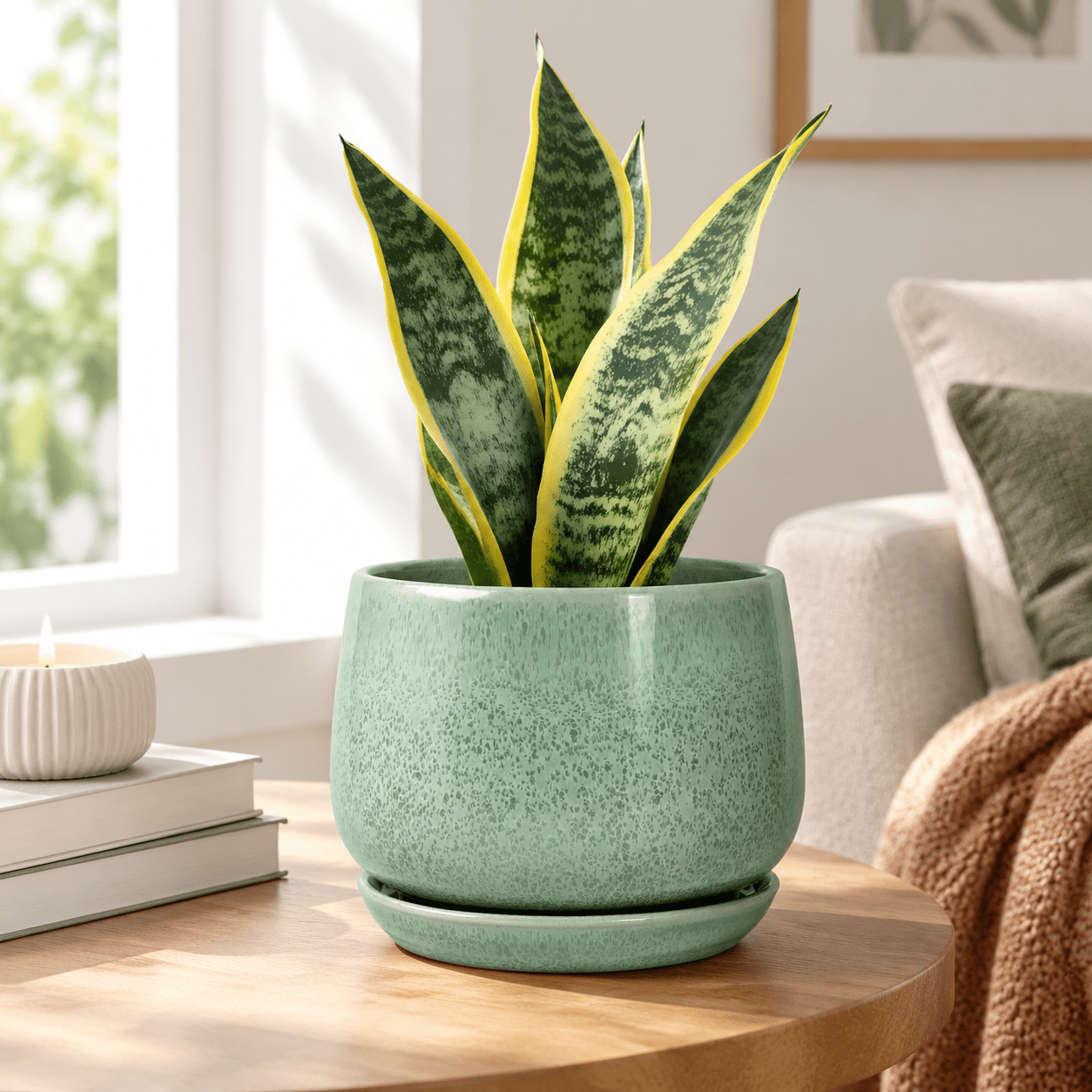 7 Inch Snowflake Green Ceramic Plant Pot Planter for Indoor Outdoor ...