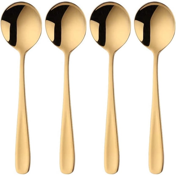 7-Inch Soup Spoons, Bouillon Spoon,18/10 Stainless Steel Finished Table Dinner Spoons Set of 4 (Gold)