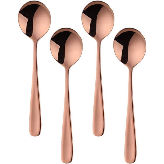 7-Inch Soup Spoons, Bouillon Spoon,18/10 Stainless Steel Finished Table Dinner Spoons Set of 4 (Rose Gold)