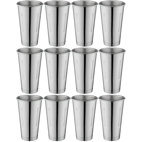 7-Inch Stainless Steel Malt and Milkshake Mixing Cups | 12-Pack 30 Ounce Professional Milkshake Cups for Home and Commercial Use