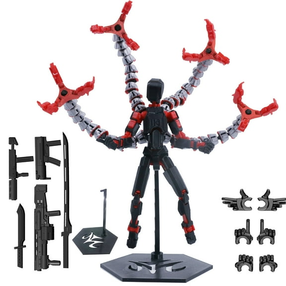 T13 Multi-Jointed Action Figures,7 Inch Robot Movable Action Figure, 3D Printed Dummy,Multi-Articular Action Figures for Desktop Decorations (Red)