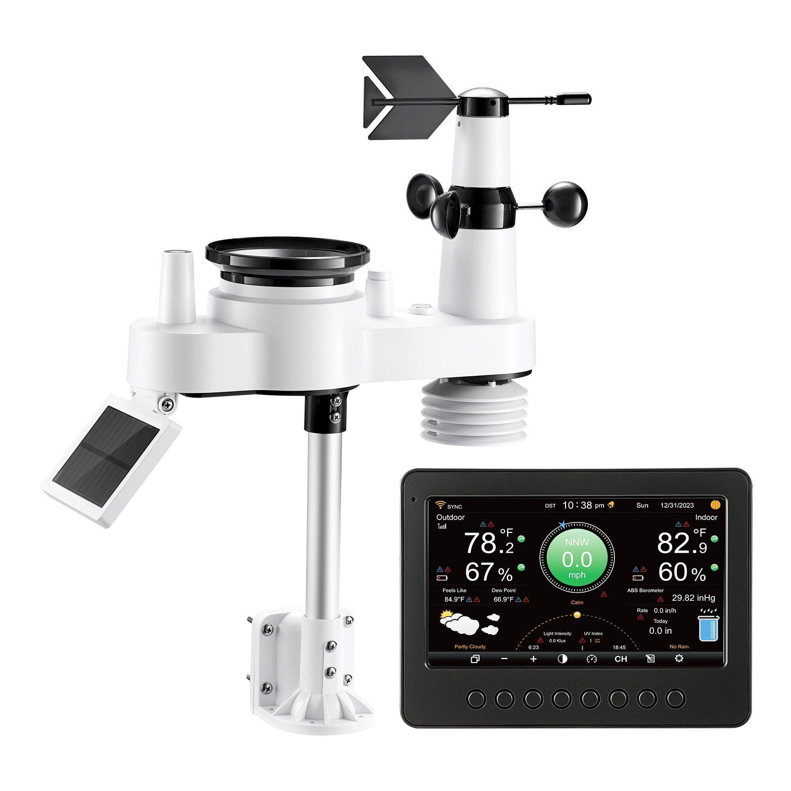 Whether Sensor 7-in-1 Weather Forecast Station with 7-Inch TFT & Solar Outdoor Sensor ...