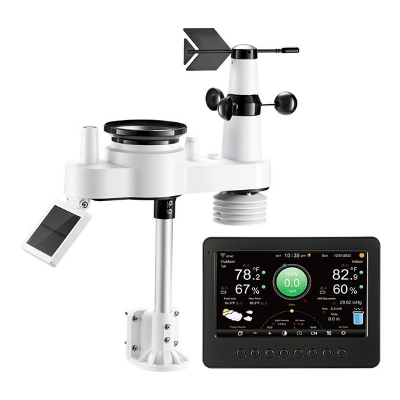 7-in-1 Weather Forecast Station with 7-Inch TFT & Solar Outdoor Sensor Monitor Wind, Rain, Temperature, Humidity via Wi-Fi