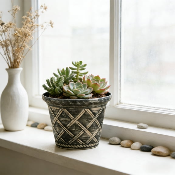 7-Inch Thick Plastic Roman Rattan Style Planter Pot | Enlarged Size for Succulents, Bonsai & Vegetable Planting | Indoor & Outdoor Garden Decor