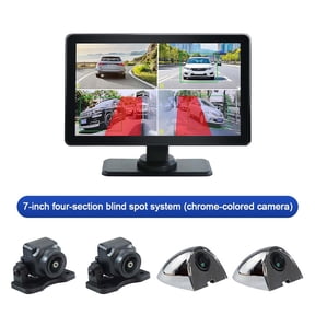 7 Inch Touch Multimedia Monitor 4 Channel Car DVR Monitor Kit, AI BSD Blind Spot Detection Warning System 1080P Waterproof Cameras, Split Screen Recording 12-24V Plug & Play for Car Van RV