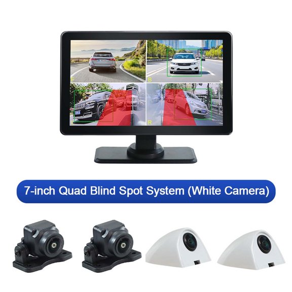 7 Inch Touch Multimedia Monitor 4 Channel Car DVR Monitor Kit, AI BSD Blind Spot Detection Warning System 1080P Waterproof Cameras, Split Screen Recording 12-24V Plug & Play for Car Van RV